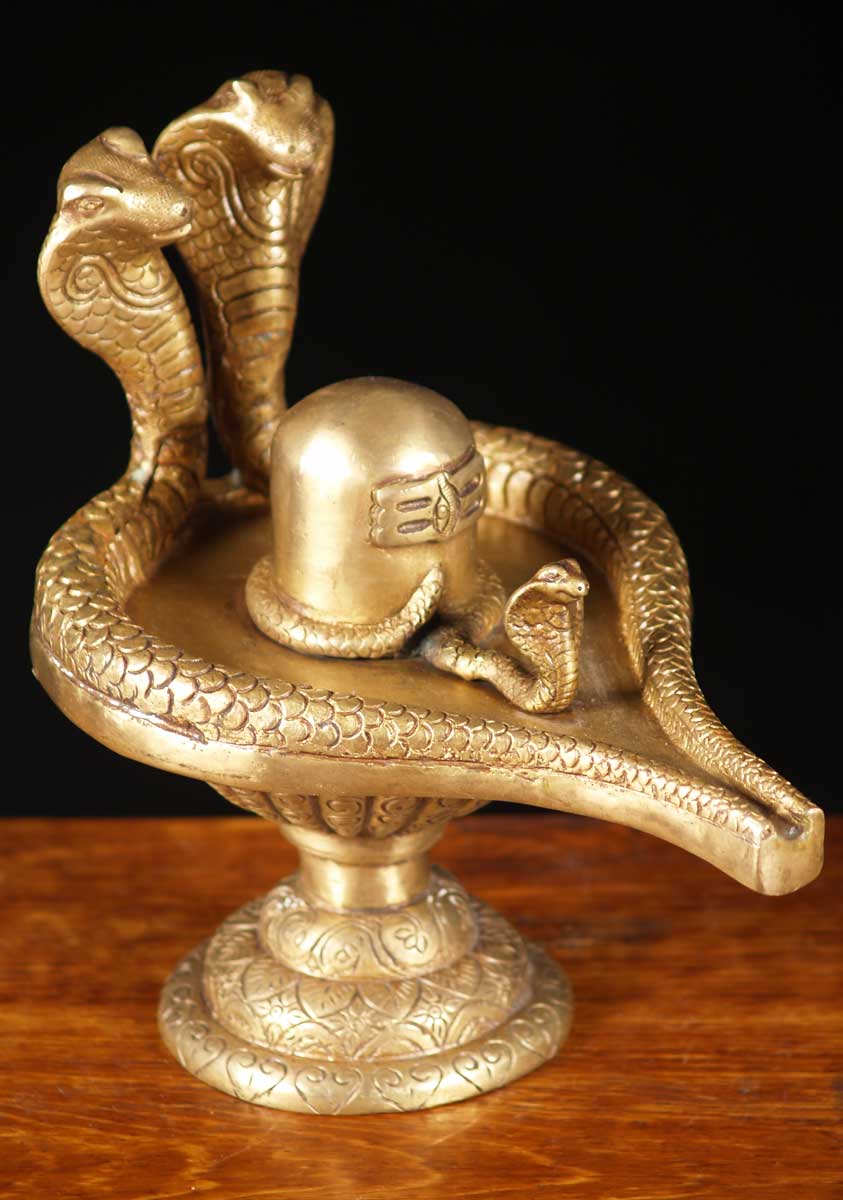 Brass Shiva Lingam with Cobras 7.5"